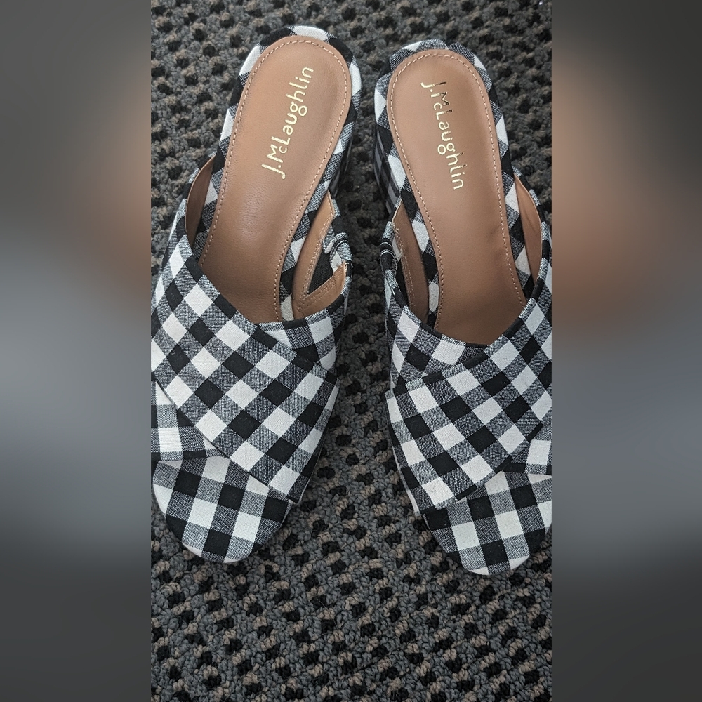 J McLaughlin Black and White Check Heels
